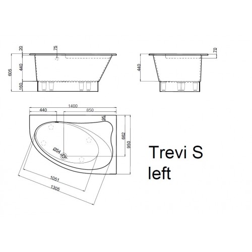 Vispool Trevi S akmens masės vonia 140x95 cm