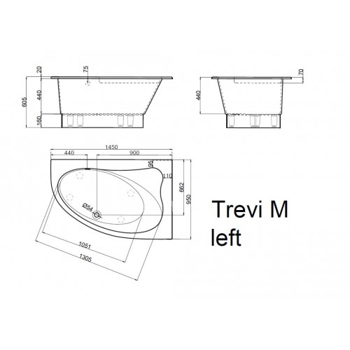 Vispool Trevi M akmens masės vonia 145x95 cm