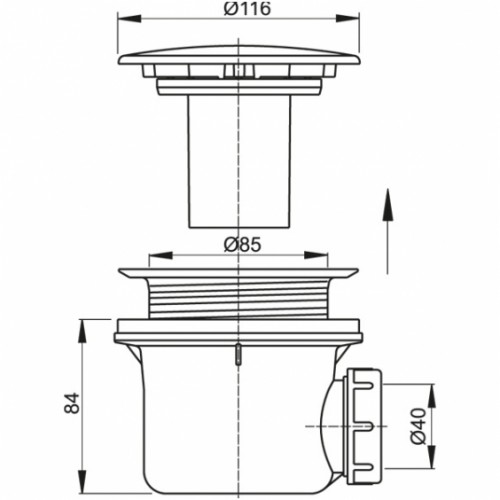 Sifonas dušo padėklui Alca Plast A49CR su chromuotu ventiliu 90mm (28 l/min)