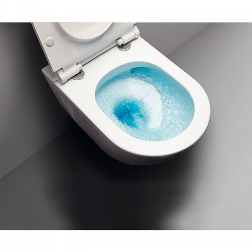 GSI Pura Compact Swirlflush® pakabinamas klozetas su plonu soft close dangčiu, XG+ danga, baltas blizgus