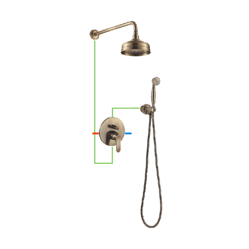 Bronzos spalvos potinkinė dušo sistema Omnires Art Deco SYS AD26 BR