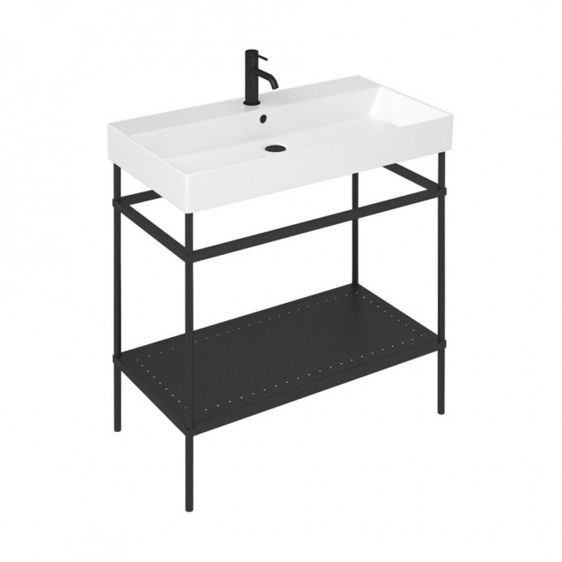 Britton Shoreditch Frame baldinis stovas (juodas matinis) su praustuvu (baltas blizgus) 85x45 cm