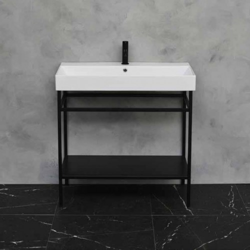 Britton Shoreditch Frame baldinis stovas (juodas matinis) su praustuvu (baltas blizgus) 85x45 cm