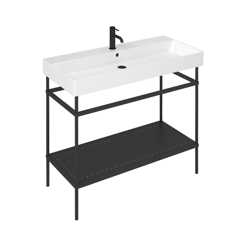 Britton Shoreditch Frame baldinis stovas (juodas matinis) su praustuvu (baltas blizgus) 100x45 cm