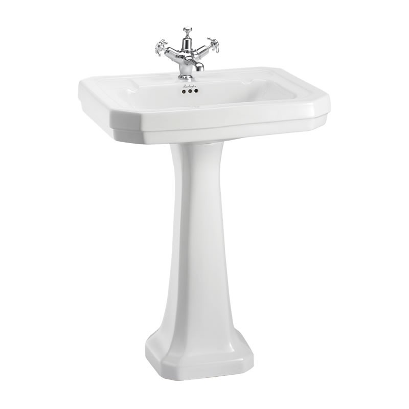 Pakabinamas praustuvas Burlington Victorian 61 cm su Regal koja ir viena skyle maišytuvui, baltos sp.