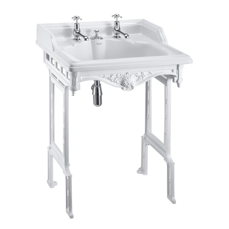 Burlington Classic pakabinamas praustuvas 65 cm su balto aliuminio stovu