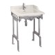 Burlington Classic pakabinamas praustuvas 65 cm medici sp. su šveisto aliuminio  stovu ir viena skyle maišytuvui
