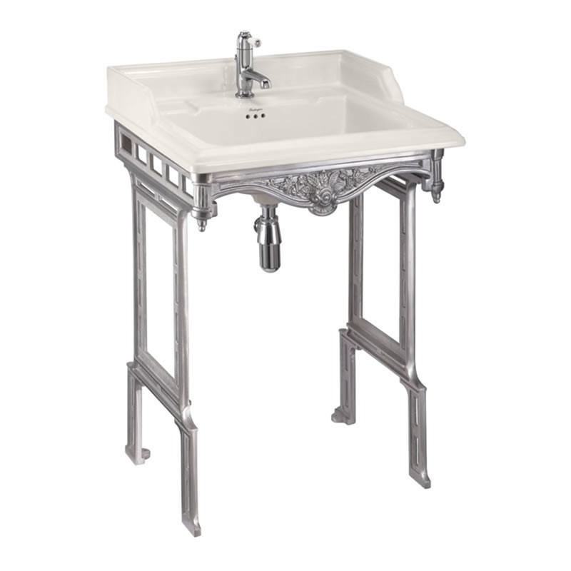Burlington Classic pakabinamas praustuvas 65 cm medici sp. su šveisto aliuminio  stovu ir viena skyle maišytuvui
