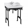 Burlington Classic pakabinamas praustuvas 65 cm baltos sp. su juodo aliuminio  stovu ir viena skyle maišytuvui