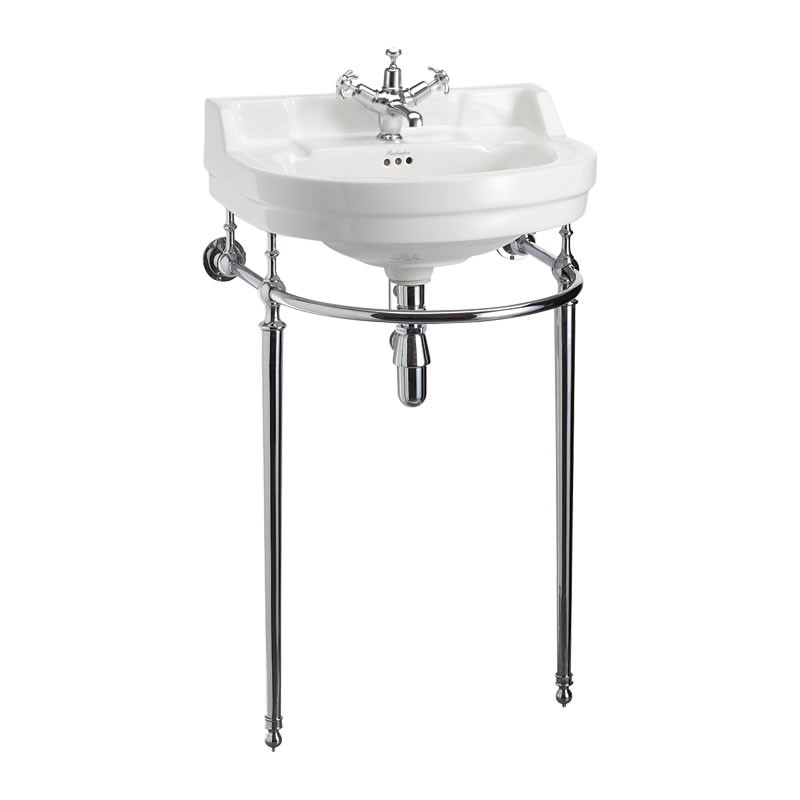 Burlington Edwardian pakabinamas apvalus praustuvas  56 cm su stovu ir viena skyle maišytuvui