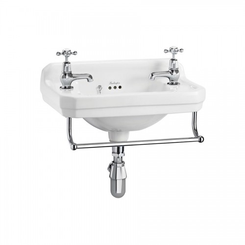 Burlington Edwardian pakabinamas praustuvas 51 cm su dviem skylėm maišytuvams, baltos spalvos