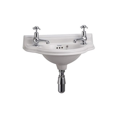 Burlington mažas pakabinamas praustuvas 50 cm su dviem skylėm maišytuvams, baltos spalvos