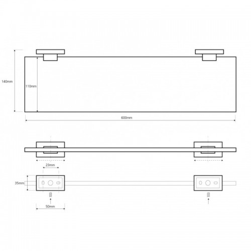 Bemeta Plaza stiklinė lentynėlė 520 mm