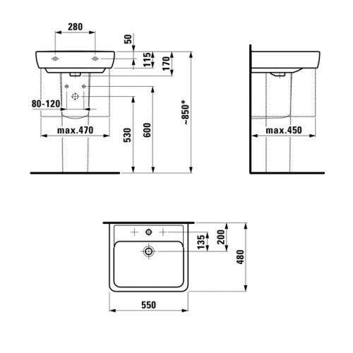 Laufen Pro pakabinamas praustuvas 55x48 cm, baltas blizgus