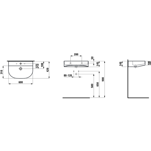 Laufen Sonar praustuvas 60x42 cm, baltas blizgus