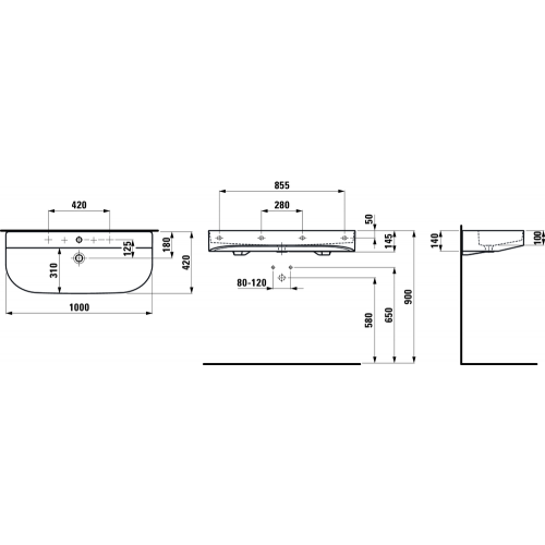 Laufen Sonar pakabinamas praustuvas 100x42 cm, baltas blizgus