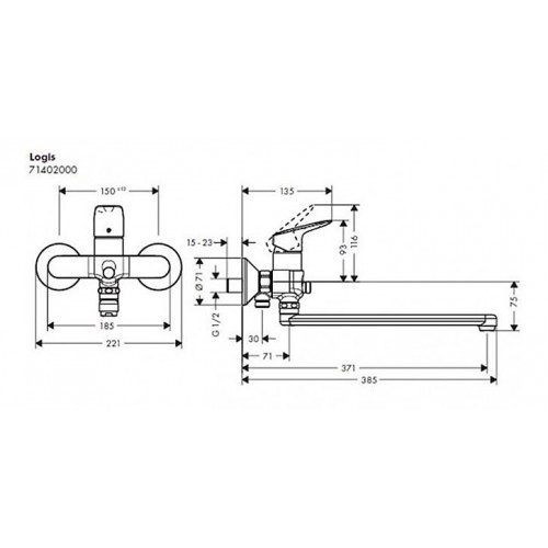 Hansgrohe Logis vonios maišytuvas ilgu snapu, 71402000