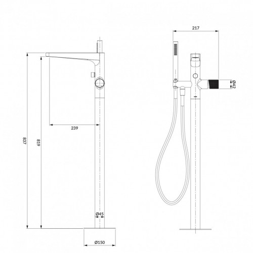 Omnires Contour vonios maišytuvas iš grindų, braižyto aukso spalvos, CT8033GLB