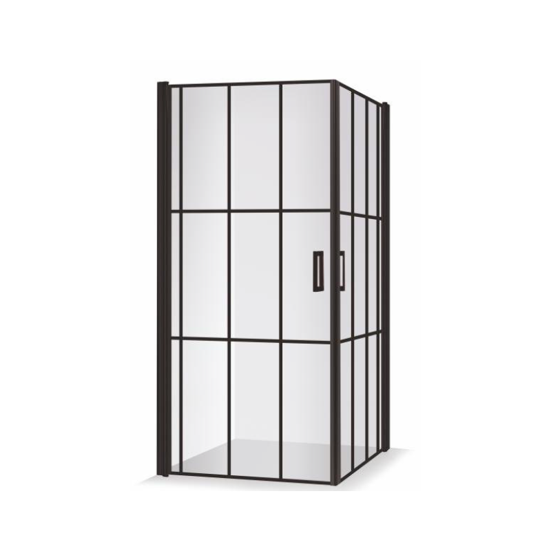 Brasta Glass kvadratinė dušo kabina Viktorija 90x90 cm Nero Cube, stiklas skaidrus