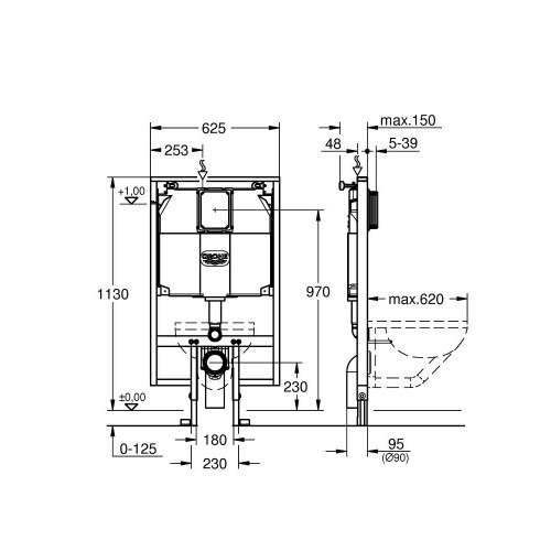 Grohe Rapid SL vietą taupantis potinkinis WC rėmas, 8 cm gylio, 38994000