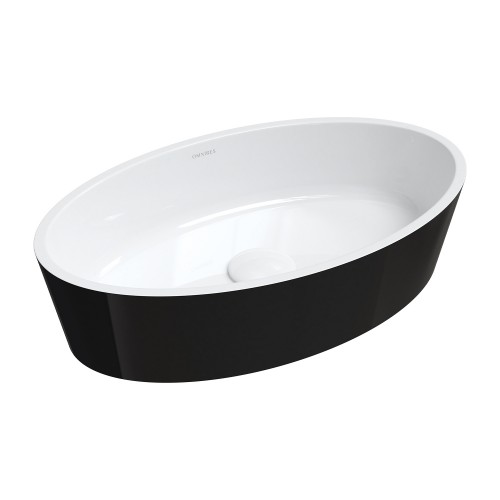 Omnires Bari ant stalviršio montuojamas praustuvas 50x30 cm, blizgus baltas / juodas, BARI500UNBCP