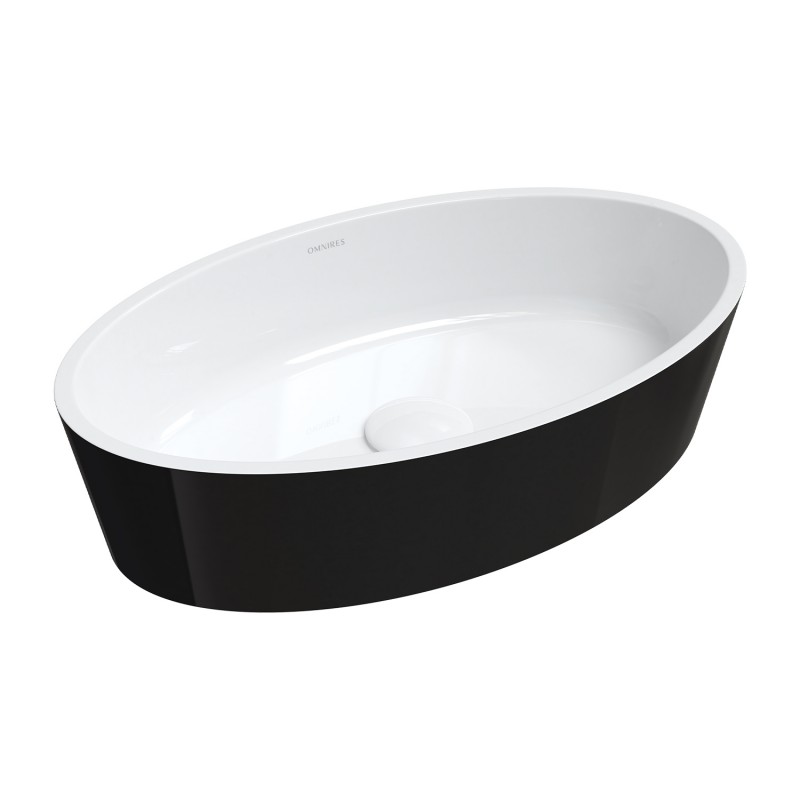 Omnires Bari ant stalviršio montuojamas praustuvas 50x30 cm, blizgus baltas / juodas, BARI500UNBCP