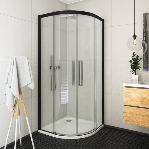 Roth pusapvalė dušo kabina ECR2N 100x100 cm, slankiojančios durys, stiklas skaidrus, profilis juodas