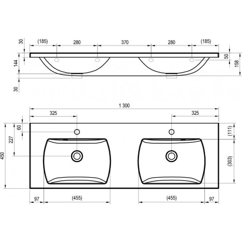 Ravak Classic 1300 dvigubas prausutvas 130x49 cm, baltas blizgus