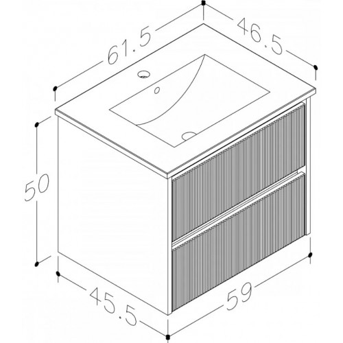 RB Urban apatinė spintelė su stalčiais, praustuvu, juodo aliuminio profiliu, balta matinė, 61.5 cm