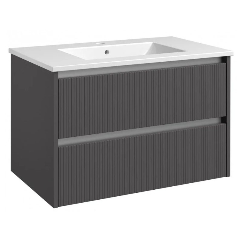RB Urban apatinė spintelė su stalčiais, praustuvu, aliuminio profiliu, pilka matinė, 76 cm