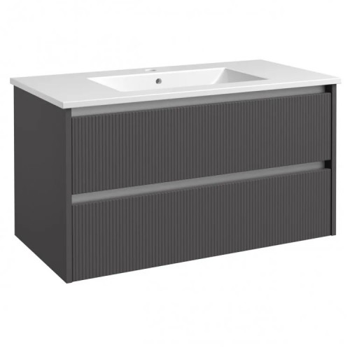 RB Urban apatinė spintelė su stalčiais, praustuvu, aliuminio profiliu, pilka matinė, 101x46 cm, 201137205