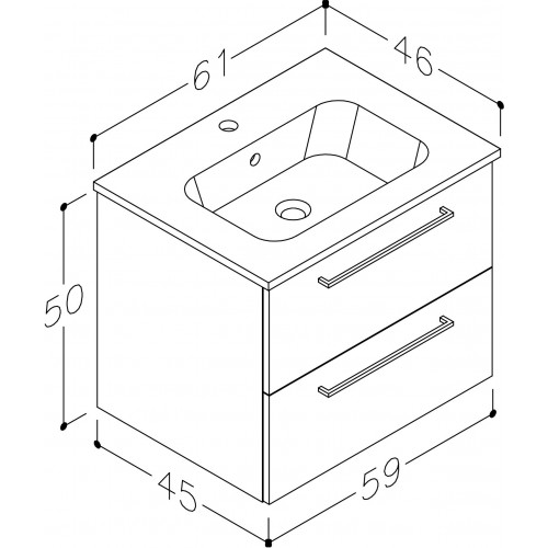 RB Joy apatinė spintelė su stalčiais, praustuvu, rankenomis, balta blizgi 61 cm