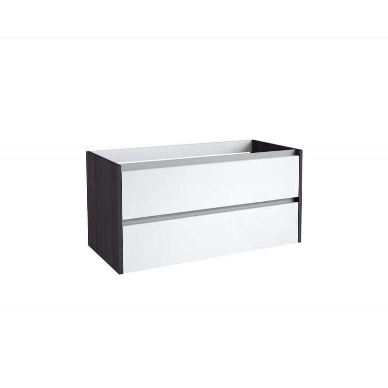Kame City apatinė spintelė su stalčiais, juodas ąžuolas (korpusas) / baltas blizgus (fasadas), 100 cm