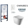 Rėmo Grohe su baltu mygtuku ir Omnires Tampa Rimless klozeto komplektas