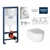 Rėmo Grohe su chromo spalvos mygtuko ir klozeto Alice Ceramica Unica Rimless su dangčiu komplektas