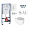 Rėmo Grohe su baltu mygtuko ir klozeto Alice Ceramica Unica Rimless su dangčiu komplektas