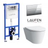 Rėmo Laufen su chromo spalvos mygtuku ir klozeto Kartell  Rimless su dangčiu komplektas