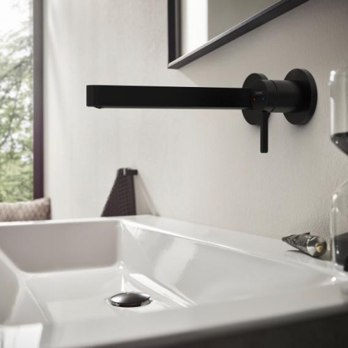 Hansgrohe Finoris maišytuvas praustuvui iš sienos, snapo ilgis 228 mm, juodas matinis