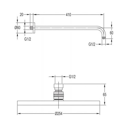 Omnires Slimline dušo galva Ø 250 mm su laikikliu iš sienos, vario spalva, WGSET1CP
