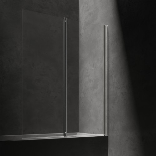 Omnires Kingston dviejų dalių vonios sienelė 120x150 cm, stiklas skaidrus, profilis blizgus