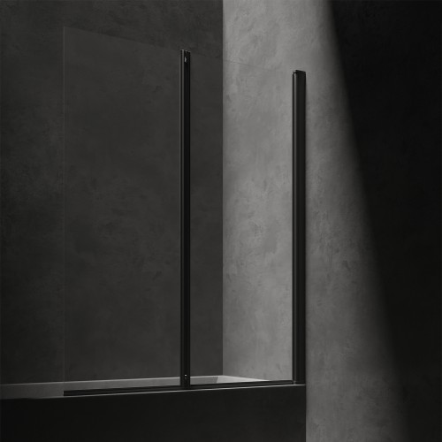 Omnires Kingston dviejų dalių vonios sienelė 120x150 cm, stiklas skaidrus, profilis juodas matinis