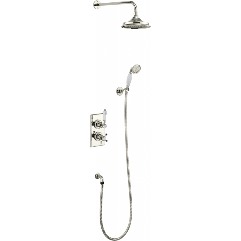 Burlington Trent potinkinis 2 taškų dušo komplektas su termostatiniu maišytuvu, stacionari dušo galva 23 cm, chromas