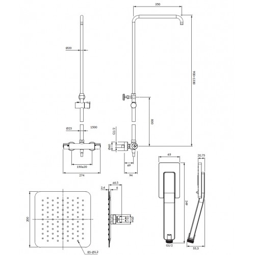 Omnires Ygric virštinkinė dušo sistema su termostatiniu maišytuvu, chromas, Y1244XMCR