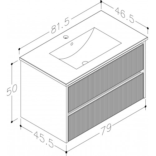 RB Urban apatinė spintelė su stalčiais, praustuvu, aliuminio profiliu, pilkas kašmyras, 81 cm
