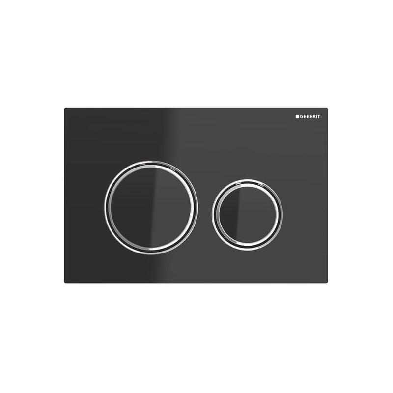 Geberit Sigma21 vandens nuleidimo mygtukas, stiklas juodas, chromuoti žiedai ir mygtuko rėmelis