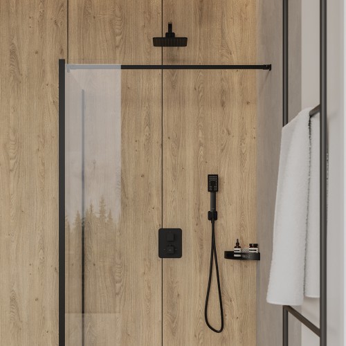 Omnires Parma PM11 potinkinė termostatinė dušo sistema su metaline dušo galva 20x20 cm, juoda matinė, SYSPM11BL