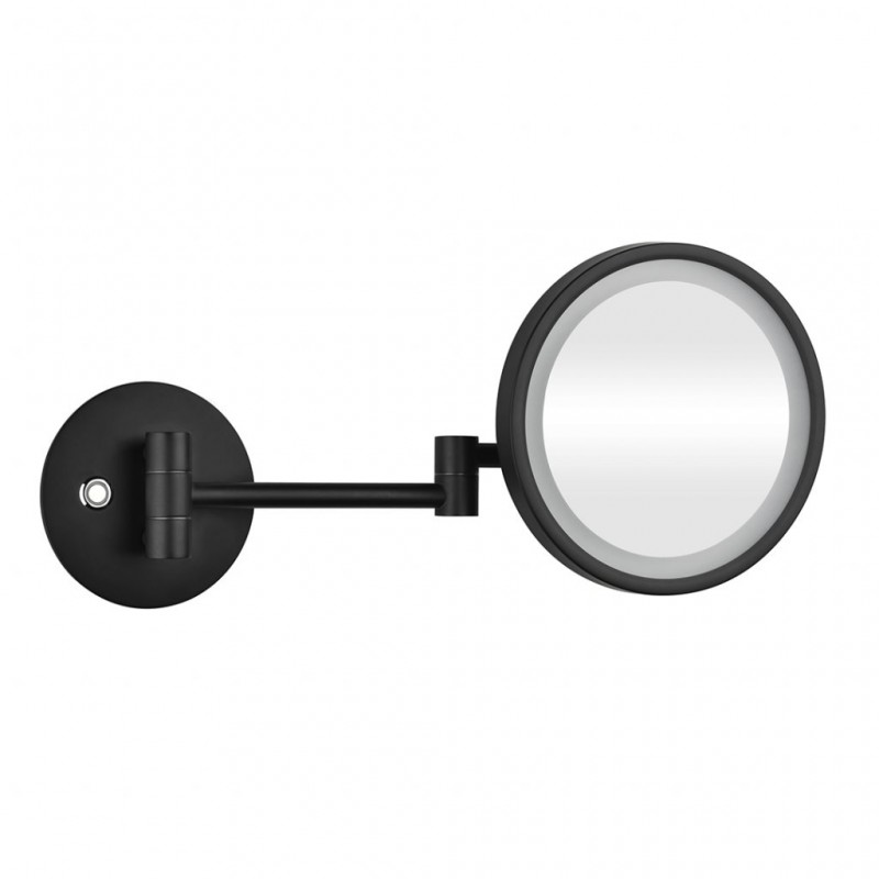 Bemeta Dark sensorinis kosmetinis veidrodis, 5x didinantis, juodos spalvos su LED apšvietimu