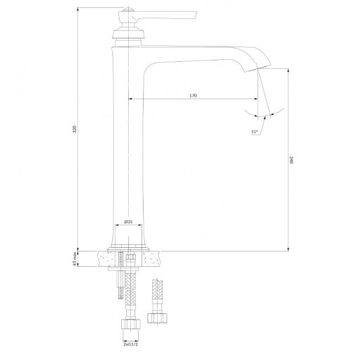 Omnires Armance aukštas maišytuvas praustuvui H32 cm, sendinto vario spalva, AM5213ORB