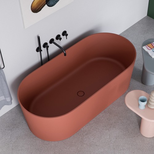 Omnires Ovo M+ Terracotta laisvai pastatoma akmens masės vonia 160x75 cm, OVOWWTE