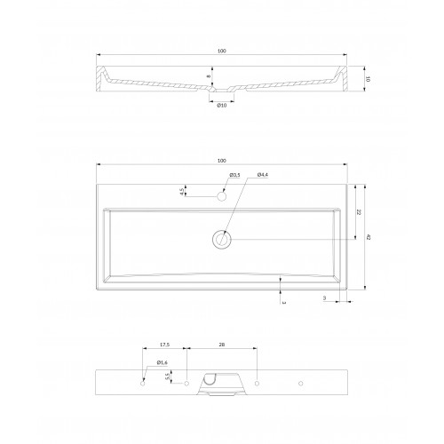 Omnires Thasos 1000 pakabinamas praustuvas 100x42 cm, baltas blizgus, THASOS1000BP